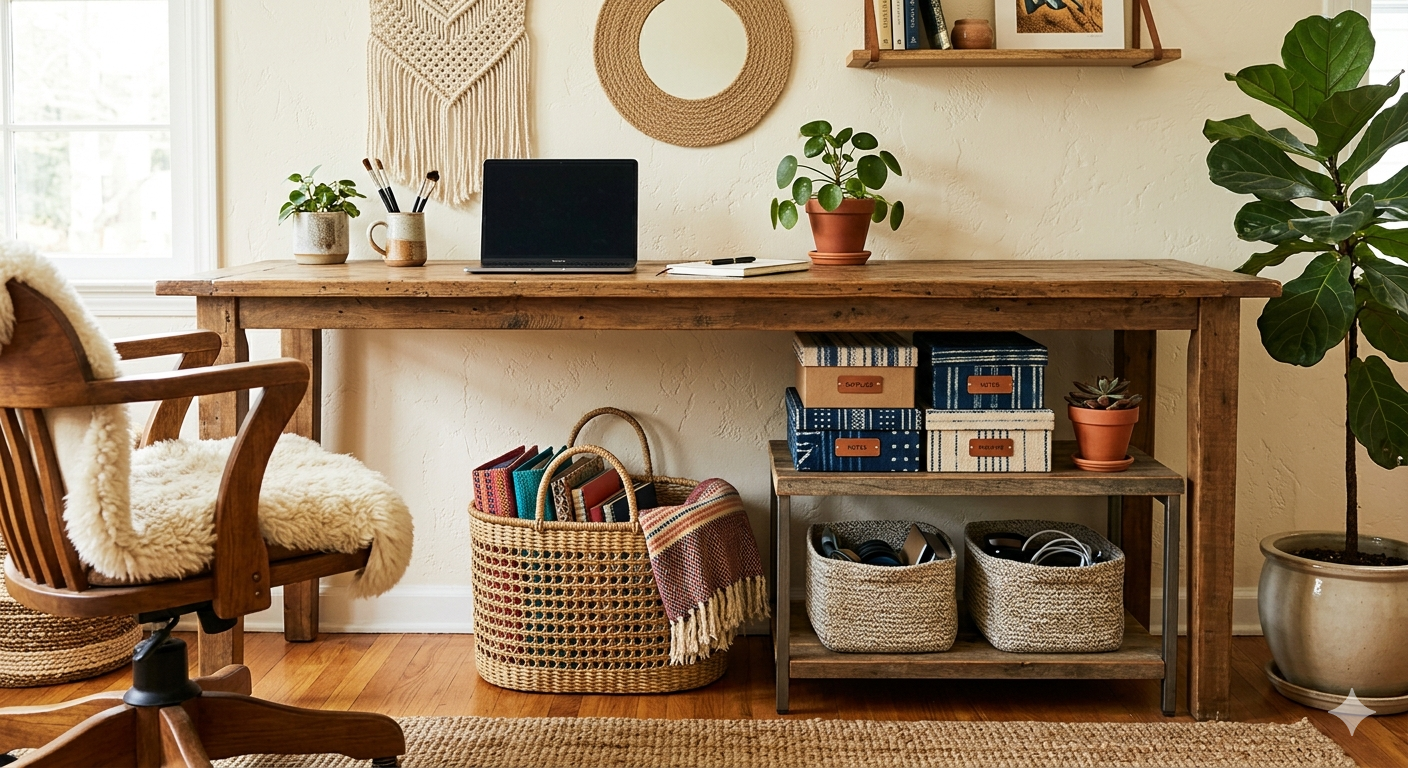 Boho Under Desk Storage Ideas for a Cozy and Organized Home Office